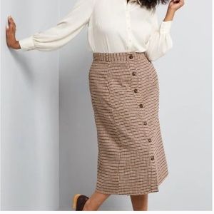 NWT ModCloth Prepared Pupil Plaid Midi Skirt Tan Brown XL